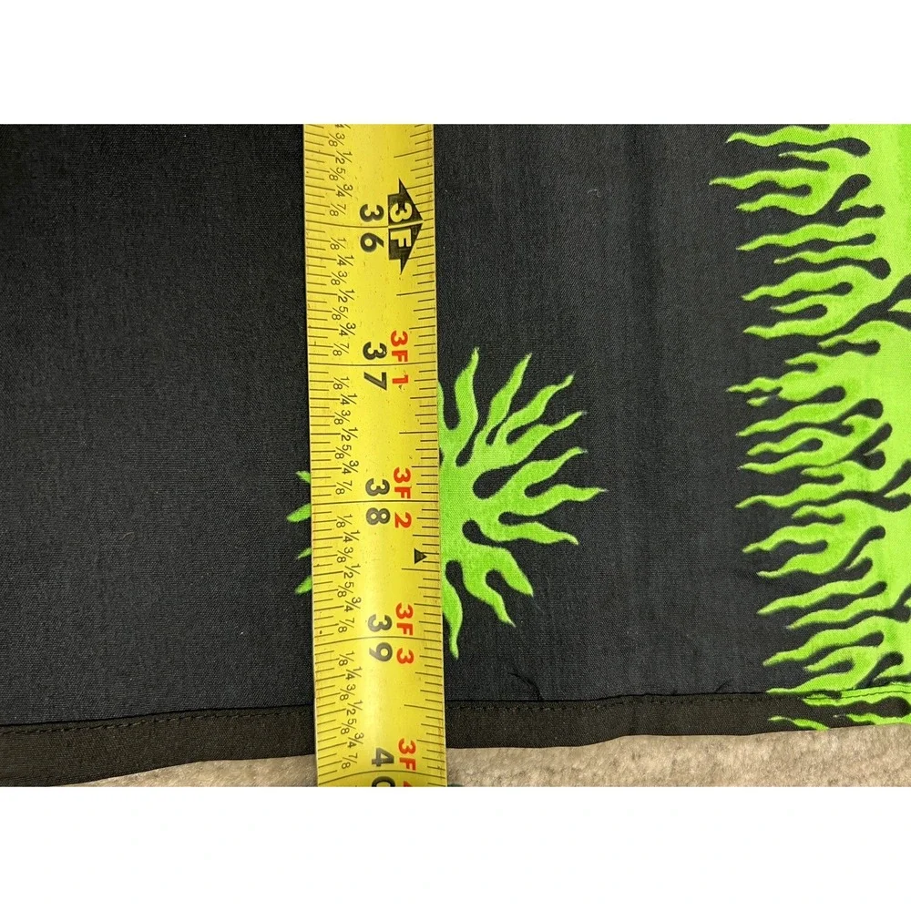 Rima Kaftan Cover Up Women OS Green Black Sunburst Flame Graphic Side Tie Poncho